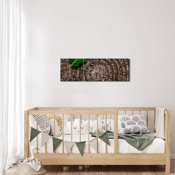 Obraz listu na kmeni stromu (s hodinami) (90x30 cm)