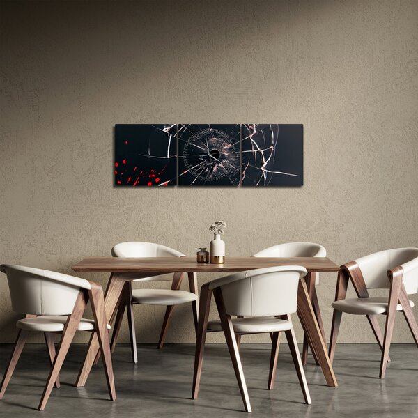 Abstraktný obraz - rozbité sklo (s hodinami) (90x30 cm)