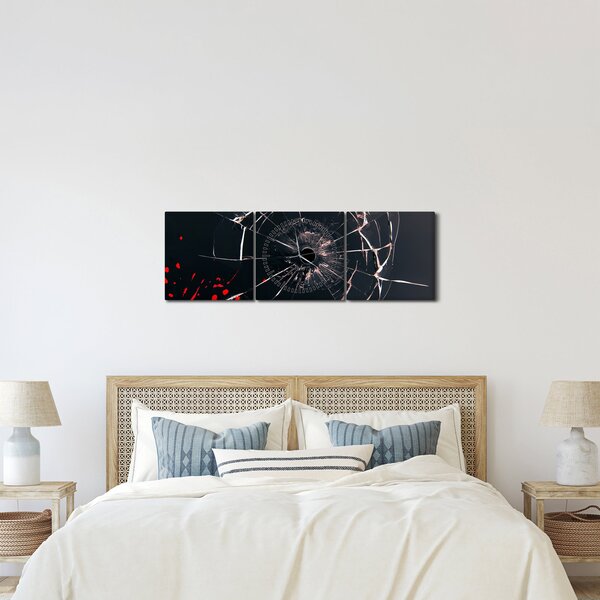 Abstraktný obraz - rozbité sklo (s hodinami) (90x30 cm)