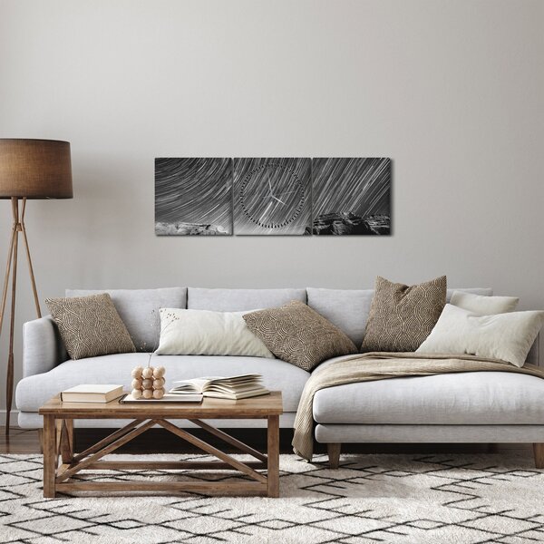 Čiernobiely obraz hviezdnej oblohy (s hodinami) (90x30 cm)