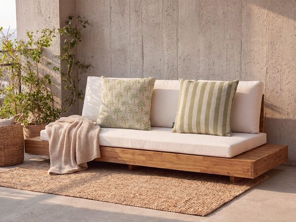 Sada 2 vonkajších dekoratívnych vankúšov béžová zelená polyester ľan 45 x 45 cm štvorcový tvar moderný štýl záhrada exteriér