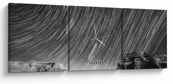 Čiernobiely obraz hviezdnej oblohy (s hodinami) (90x30 cm)