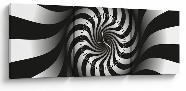 Abstraktný obraz čiernobiele špirály (s hodinami) (90x30 cm)