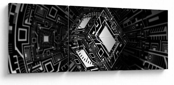 Obraz abstraktné kocky (s hodinami) (90x30 cm)