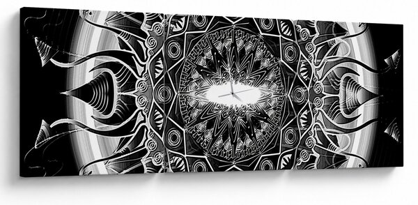 Obraz čiernobielych ornamentov (s hodinami) (90x30 cm)