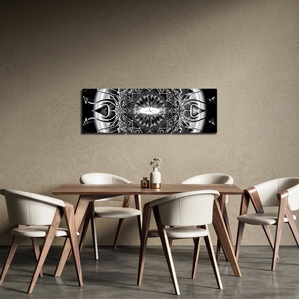 Obraz čiernobielych ornamentov (s hodinami) (90x30 cm)