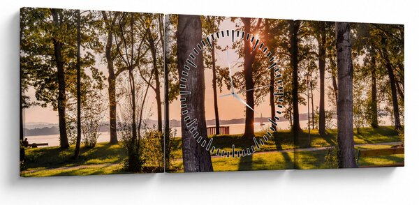 Obraz stromov pri jazere (s hodinami) (90x30 cm)