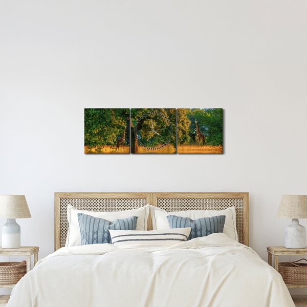 Obraz žirafy v prírode (s hodinami) (90x30 cm)