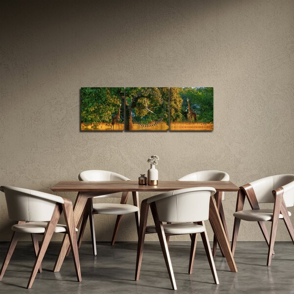 Obraz žirafy v prírode (s hodinami) (90x30 cm)
