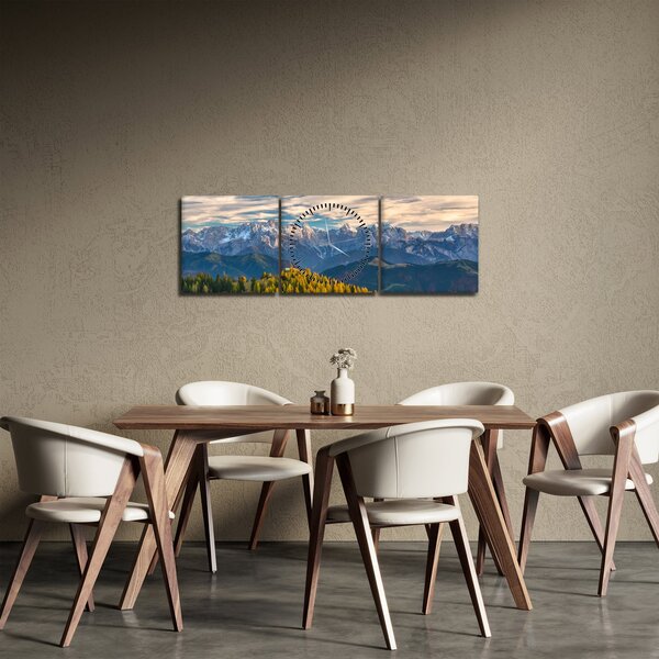 Obraz - horská panorama (s hodinami) (90x30 cm)