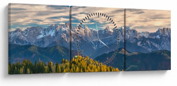 Obraz - horská panorama (s hodinami) (90x30 cm)
