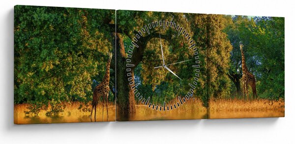 Obraz žirafy v prírode (s hodinami) (90x30 cm)