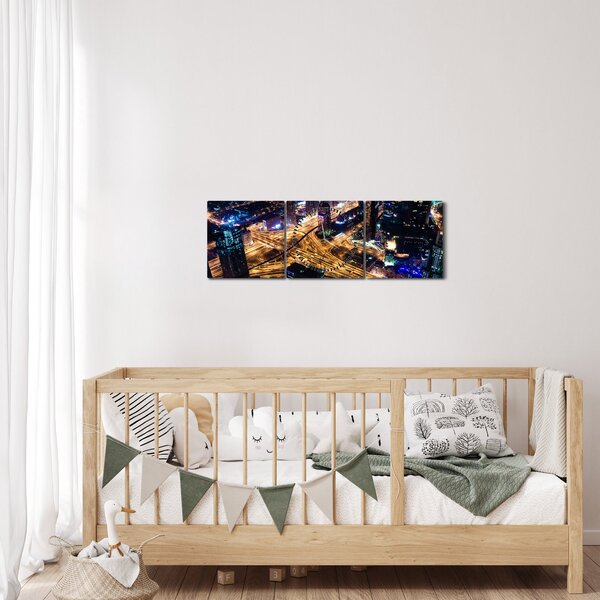 Obraz nočného mesta (s hodinami) (90x30 cm)
