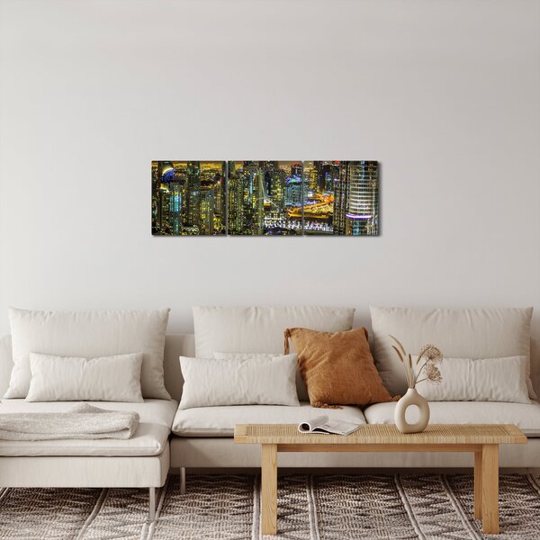 Obraz nočného mesta (s hodinami) (90x30 cm)