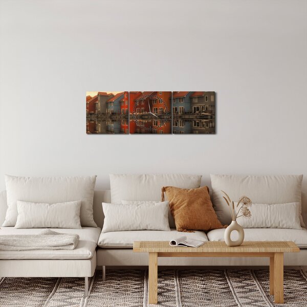 Obraz farebných domčekov (s hodinami) (90x30 cm)