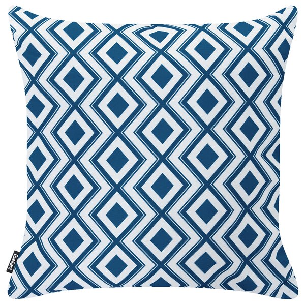 Sada 3 vonkajších dekoratívnych vankúšov biela námornícka modrá polyester 45 x 45 cm štvorcový tvar moderný štýl záhrada exteriér