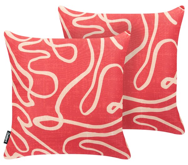 Sada 2 vonkajších dekoratívnych vankúšov červená polyester 45 x 45 cm štvorcový tvar moderný štýl záhrada exteriér