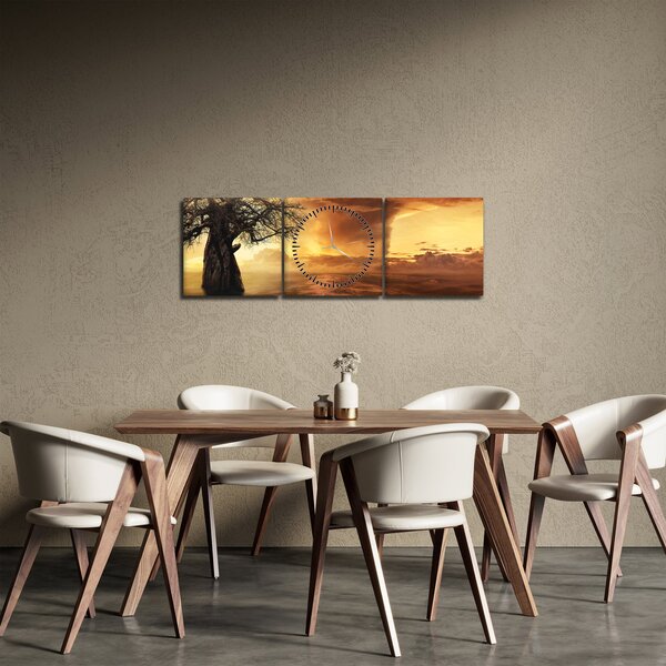 Obraz oranžových mračien (s hodinami) (90x30 cm)