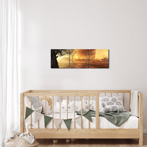Obraz oranžových mračien (s hodinami) (90x30 cm)