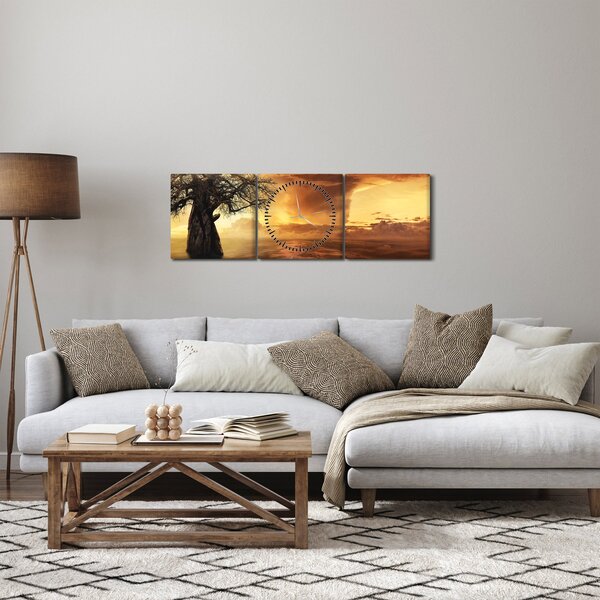 Obraz oranžových mračien (s hodinami) (90x30 cm)