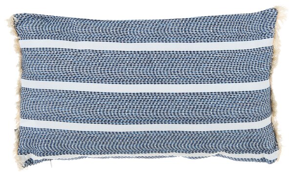 Sada 2 vonkajších dekoratívnych vankúšov modrá polyester 30 x 50 cm obdĺžnikový tvar pruhovaná so strapcami moderný štýl záhrada exteriér