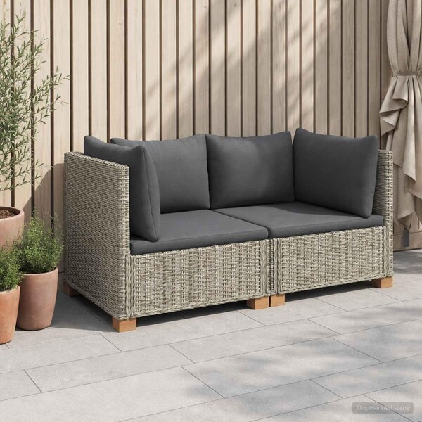 Maison Exclusive – 2-dielna ratanová sedacia súprava s vankúšmi, farba: prírodná, model: Kubu, farba: sivá