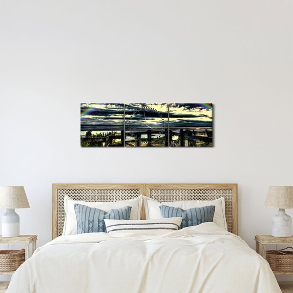 Obraz dúhy nad morom (s hodinami) (90x30 cm)