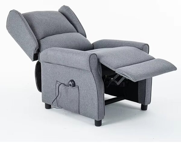 TV kreslo STILO PLUS s elektrickým polohovaním — látka, sivá, nosnosť 130 kg