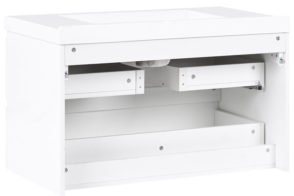 Závesná kúpeľňová skrinka na stenu biela MDF 90 x 50 cm s 2 zásuvkami a umývadlom