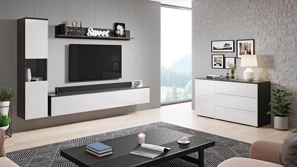 Mirjan24 Súprava nábytku do obývačky Bamisio I, Farby: wotan / biely lesk, Osvetlenie: bez osvetlenia 5903211131998