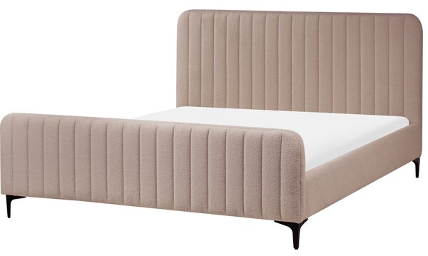 Posteľ sivobéžové buklé čalúnenie 160 x 200 cm prešívané čelo kovové nohy lamelový rošt moderný dizajn spálňa