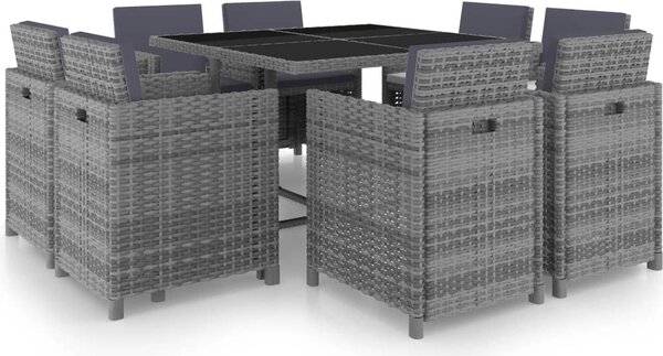 Maison Exclusive – 9-dielna záhradná jedálenská súprava s vankúšmi, vyrobená z umelého ratanu, farba: antracit