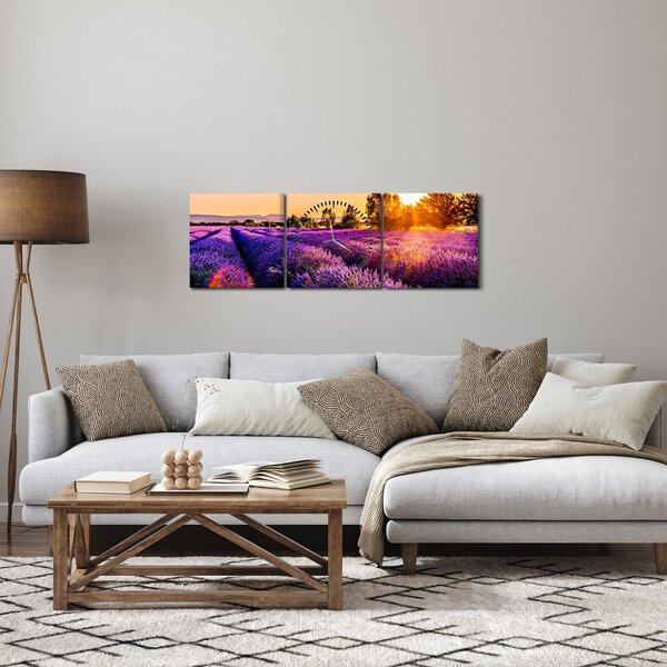 Obraz levanduľového poľa (s hodinami) (90x30 cm)