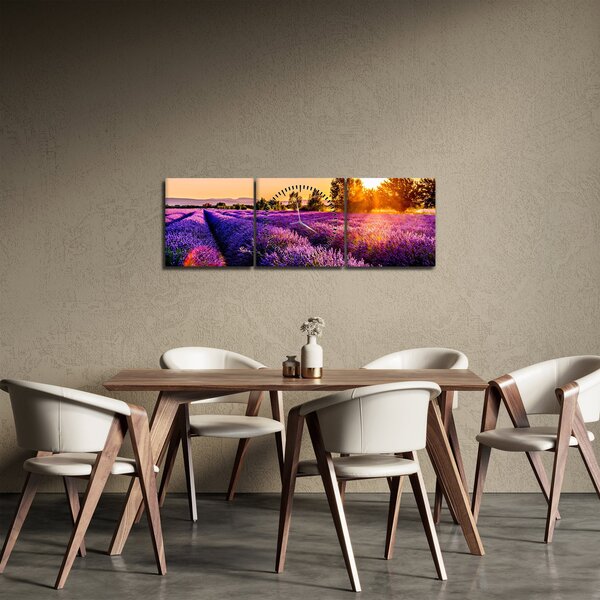 Obraz levanduľového poľa (s hodinami) (90x30 cm)