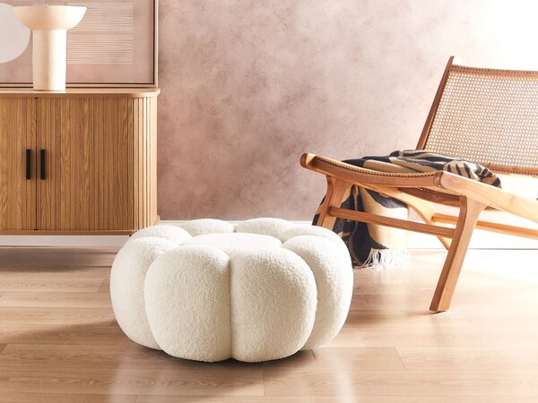 Taburetka krémová biela buklé okrúhla 60 x 60 x 27 cm čalúnený taburet moderná obývacia izba nábytok do spálne