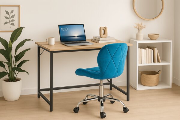 Set do pracovne stôl TAYLOR 80x50 cm dub sonoma + kreslo AVOLA VELVET kráľovsky modré