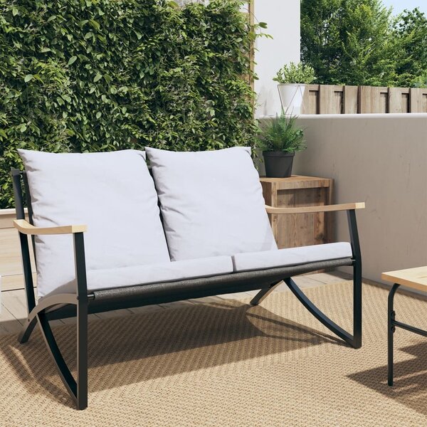 Maison Exclusive – Záhradná lavička s vankúšmi, 120 cm, čierna, oceľ