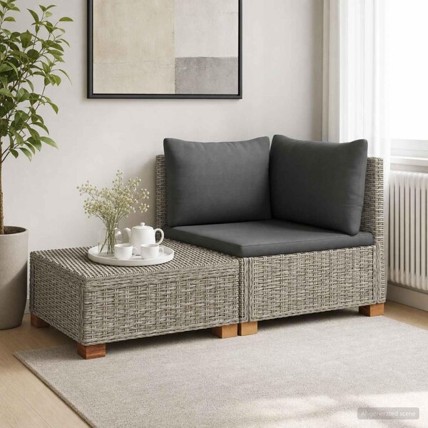 Maison Exclusive – 2-dielna ratanová sedacia súprava s vankúšmi, farba: prírodná, model: Kubu, farba: sivá