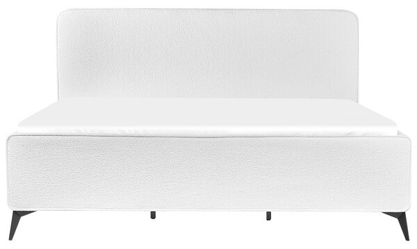 Rám postele s čelom biele buklé čalúnenie čierne kovové nohy 180 x 200 cm klasický minimalistický štýl spálňa