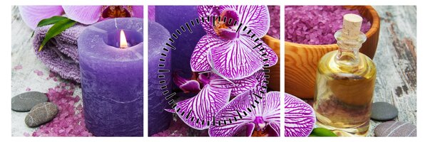 Obraz orchideí a sviečok (s hodinami) (90x30 cm)