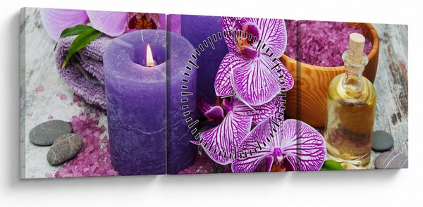 Obraz orchideí a sviečok (s hodinami) (90x30 cm)