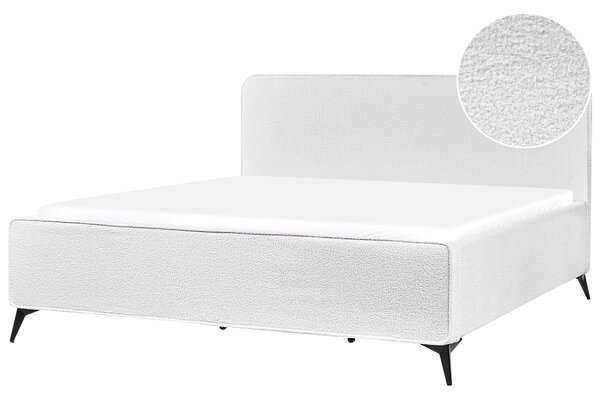Rám postele s čelom biele buklé čalúnenie čierne kovové nohy 180 x 200 cm klasický minimalistický štýl spálňa