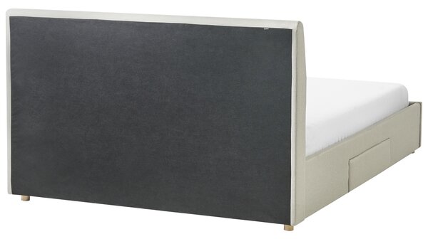 Čalúnená posteľ s úložným priestorom béžová látkové čalúnenie 160 x 200 cm so zásuvkami moderný škandinávsky dizajn