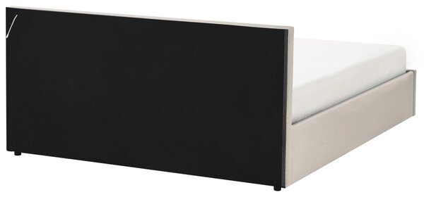Posteľ s úložným priestorom béžová látkové čalúnenie 160 x 200 cm s čelom s viacfarebným LED osvetlením lamelový rošt spálňa
