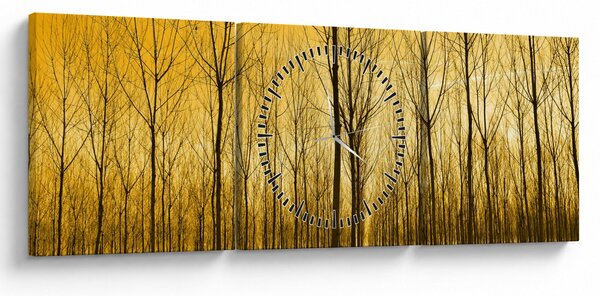 Obraz lesa pri západe slnka (s hodinami) (90x30 cm)