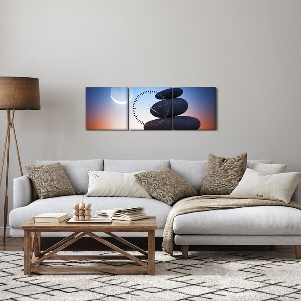 Obraz poskladaných kameňov na sebe (s hodinami) (90x30 cm)