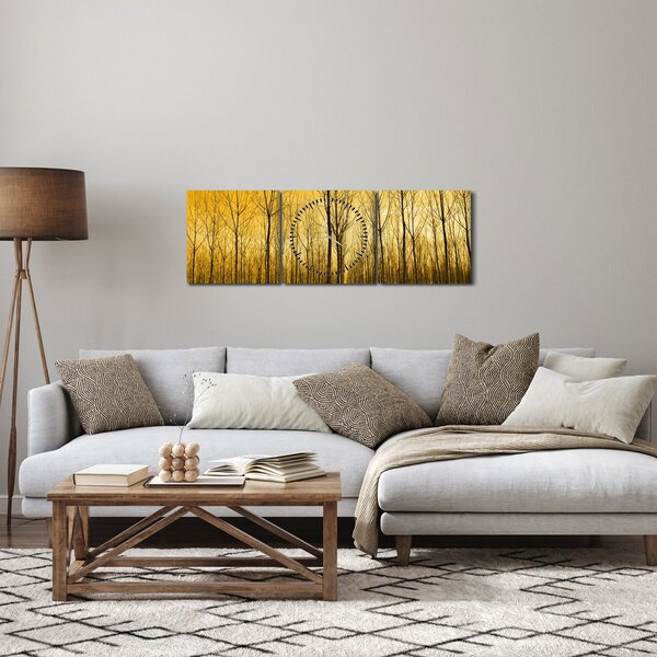 Obraz lesa pri západe slnka (s hodinami) (90x30 cm)