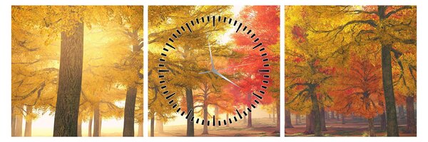 Obraz jesenných stromov (s hodinami) (90x30 cm)