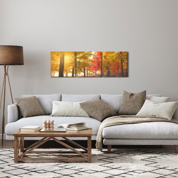Obraz jesenných stromov (s hodinami) (90x30 cm)