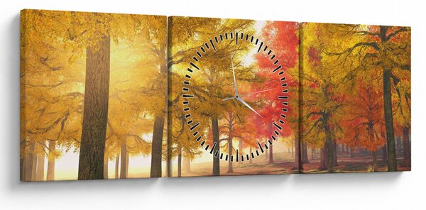 Obraz jesenných stromov (s hodinami) (90x30 cm)